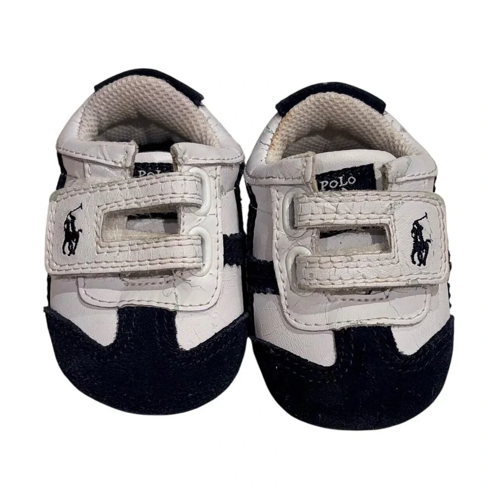 Polo Ralph Lauren Greenwich EZ Baby Shoes White Navy Leather Suede Crib‎ Size 1